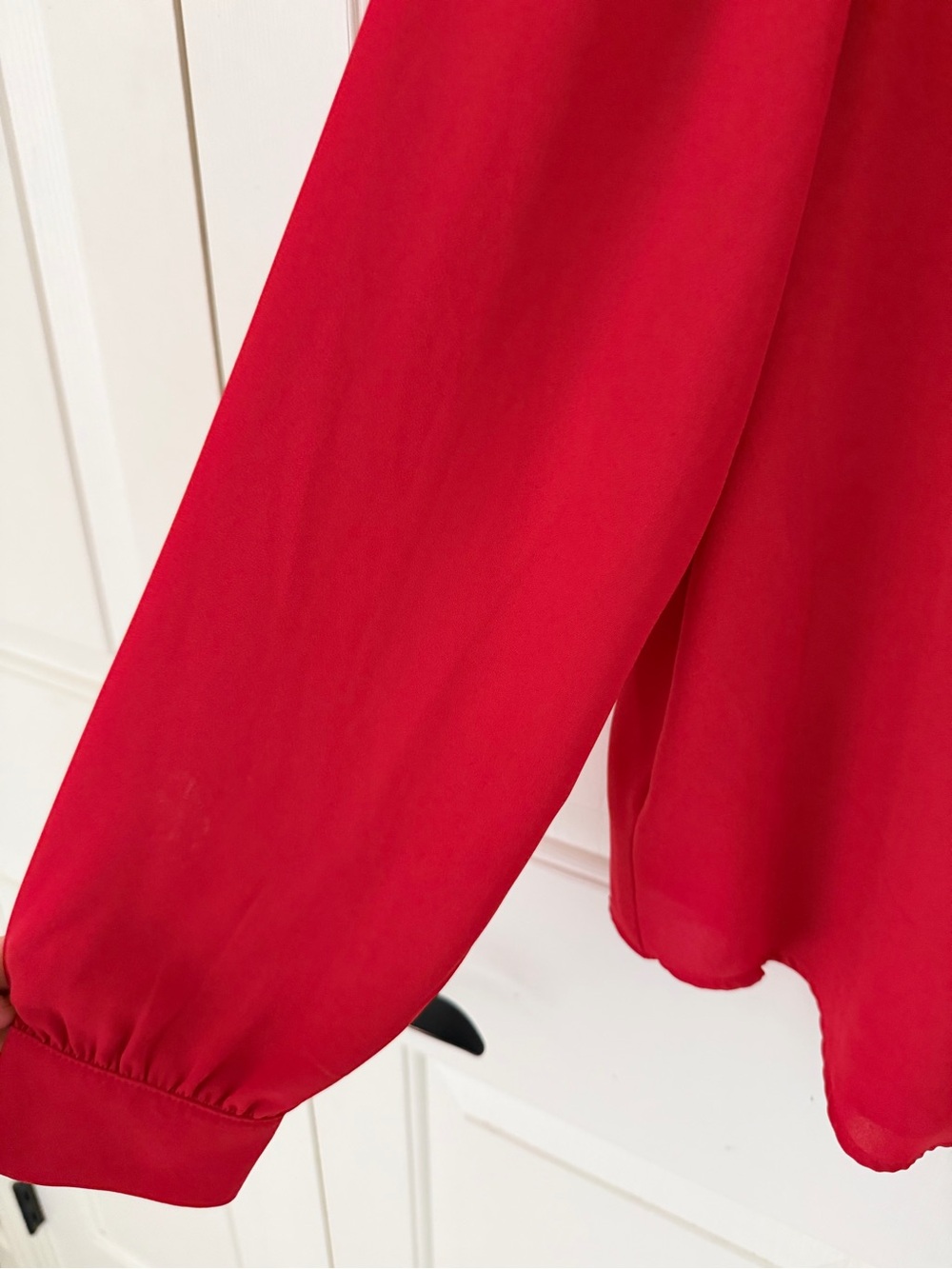 LOFT Red Ruffled Long-Sleeve Blouse - Picture 4 of 6